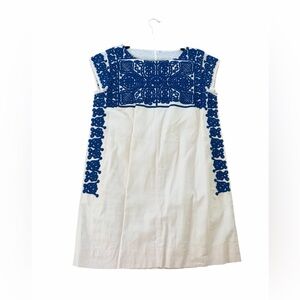 Madewell shift dress with blue embroidery